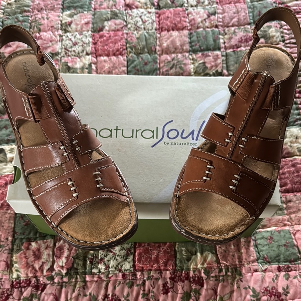 Natural Soul Brown Leather Strappy Sandals
